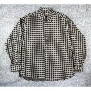 Burberry London Men's Button Shirt Black and Gold Plaid Long Sleeve XL USA